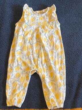 Emily and Oliver Yellow and cream Lemon Print Baby Romper jumpsuit